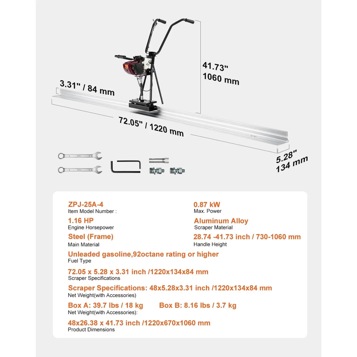 2026 NewKFFKFF Concrete Power Screed with 4 ft Aluminum Board, Cement Finishing Vibrating Motor, Adjustable Handles, and 6500RPM Efficiency