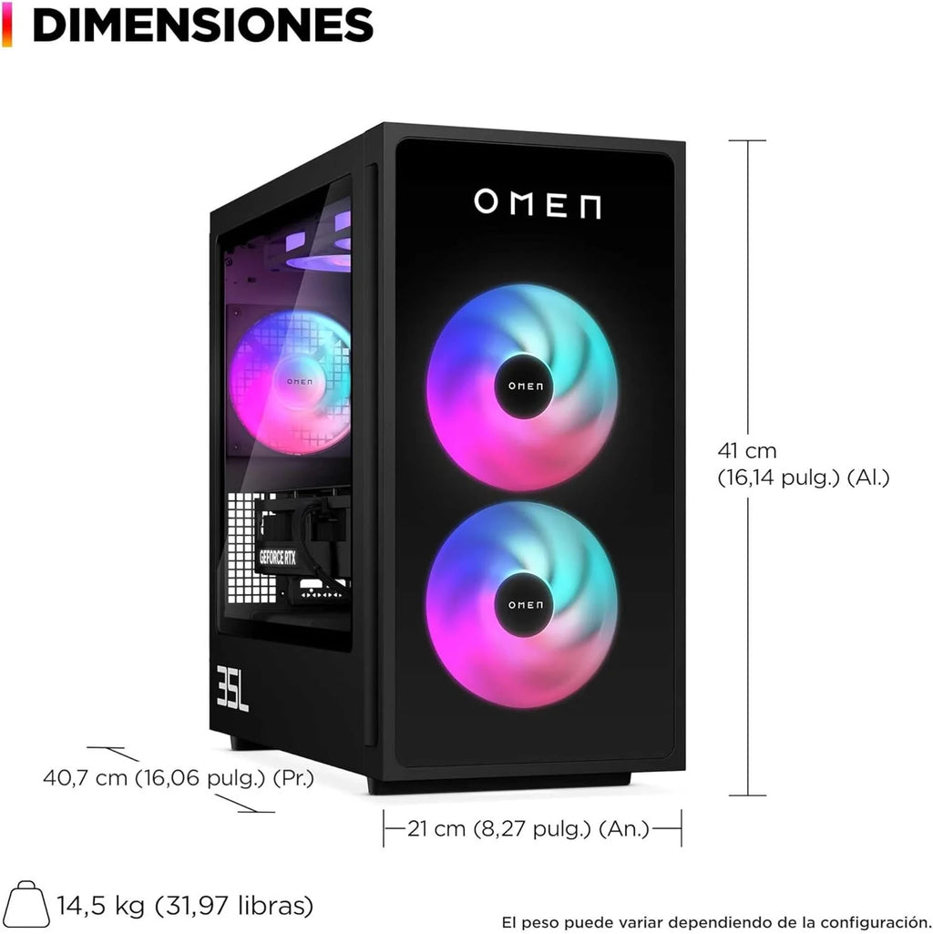 2026 HP Ordenador sobremesa Gaming OMEN 35L GT16-0067ns (Procesador AMD Ryzen 7 8700F, 32GB RAM DDR5, 1TB SSD PCIe Gen4, NVIDIA GeForce RTX 5070 12GB, FreeDOS) - Negro