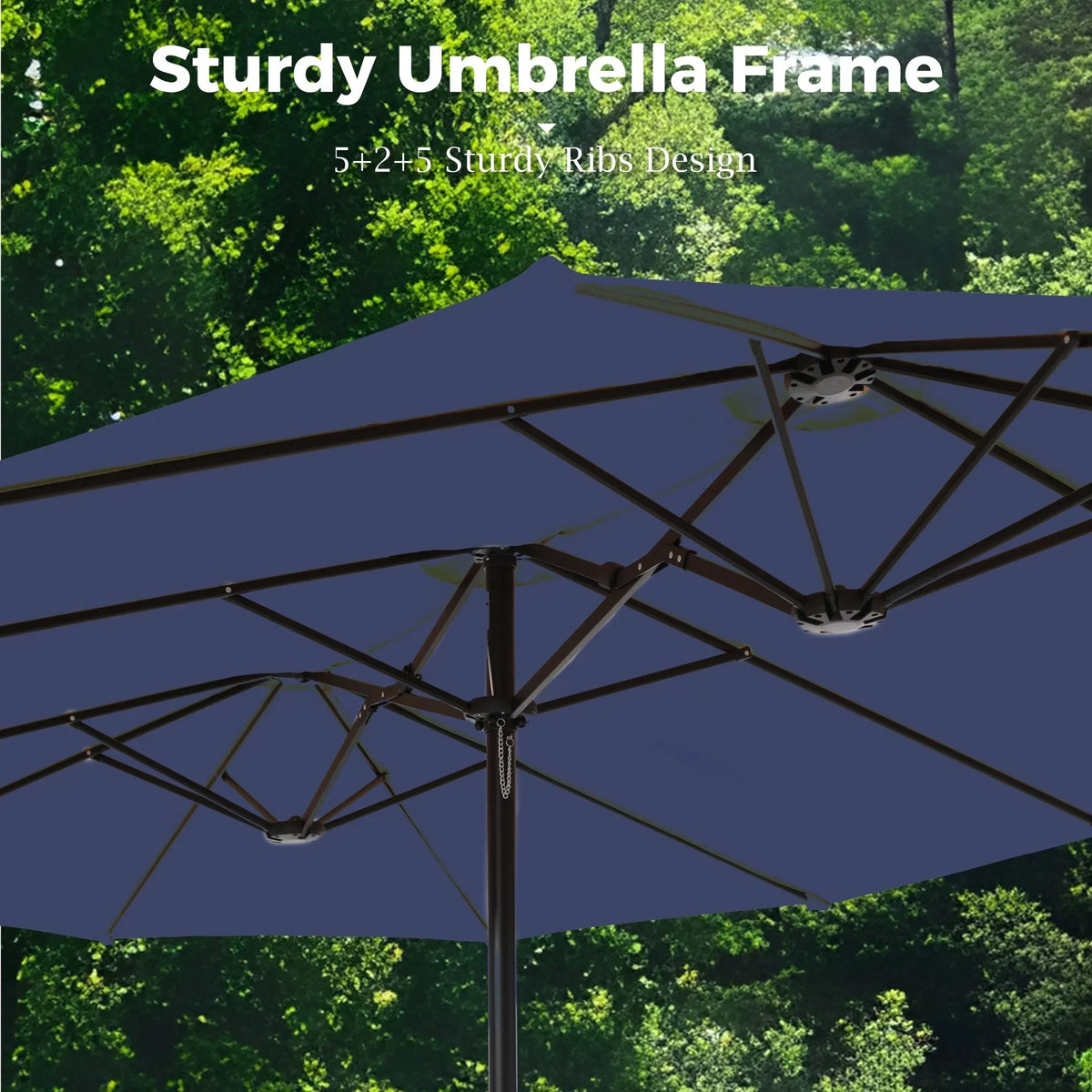 2026 NewAlpha Joy 15ft Outdoor Patio Umbrella Extra-Large Double-Sided Garden Umbrella with Crank Handle and Base - Smoky Gray