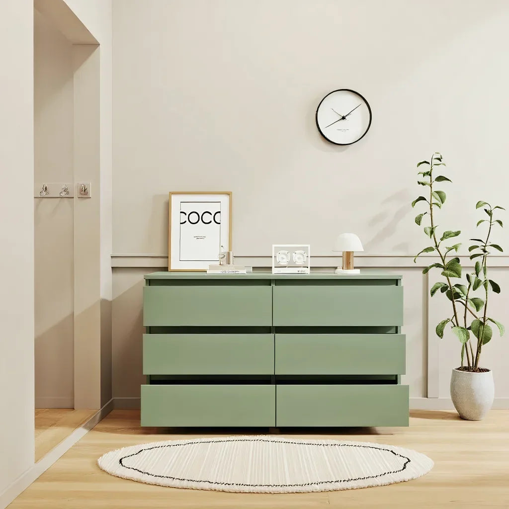 2026 NewKadyn Modern 6 Drawer Dresser Wood Cabinet,Dresser for Bedroom, Kitchen Storage Cabinet with Drawers, Chest of Drawers(Black)