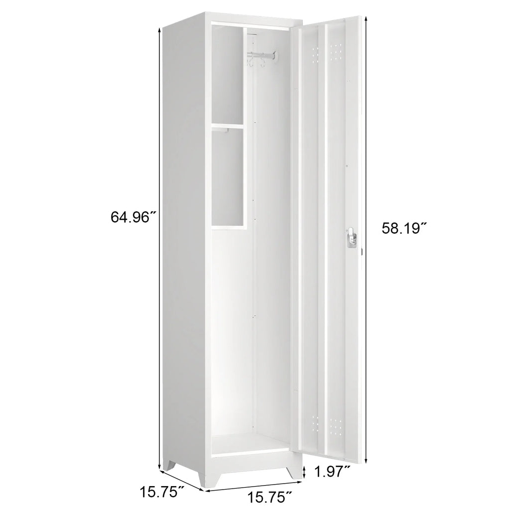 2026 NewMarcree Slim Broom Storage Cabinet, Metal Cabinet with Shelves and Hanging Rod, 65" Utility Storage Cabinet with Locking Door, Tall Cleaning Storage Cabinet for Kitchen, Pantry, Office, Shop, Garage