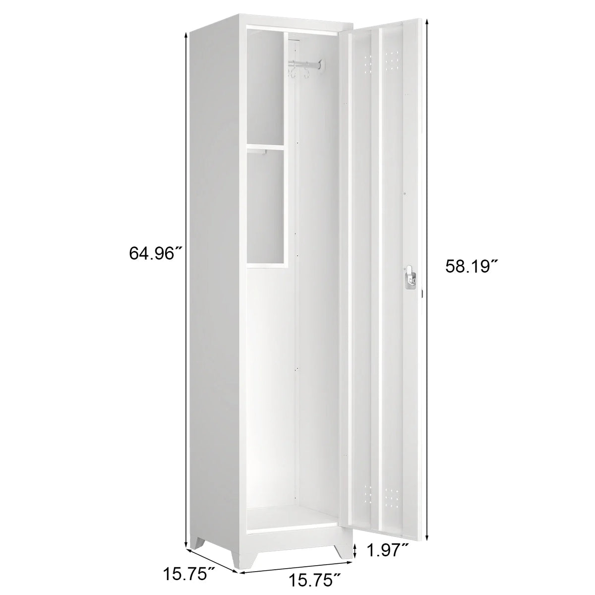 2026 NewMarcree Slim Broom Storage Cabinet, Metal Cabinet with Shelves and Hanging Rod, 65" Utility Storage Cabinet with Locking Door, Tall Cleaning Storage Cabinet for Kitchen, Pantry, Office, Shop, Garage