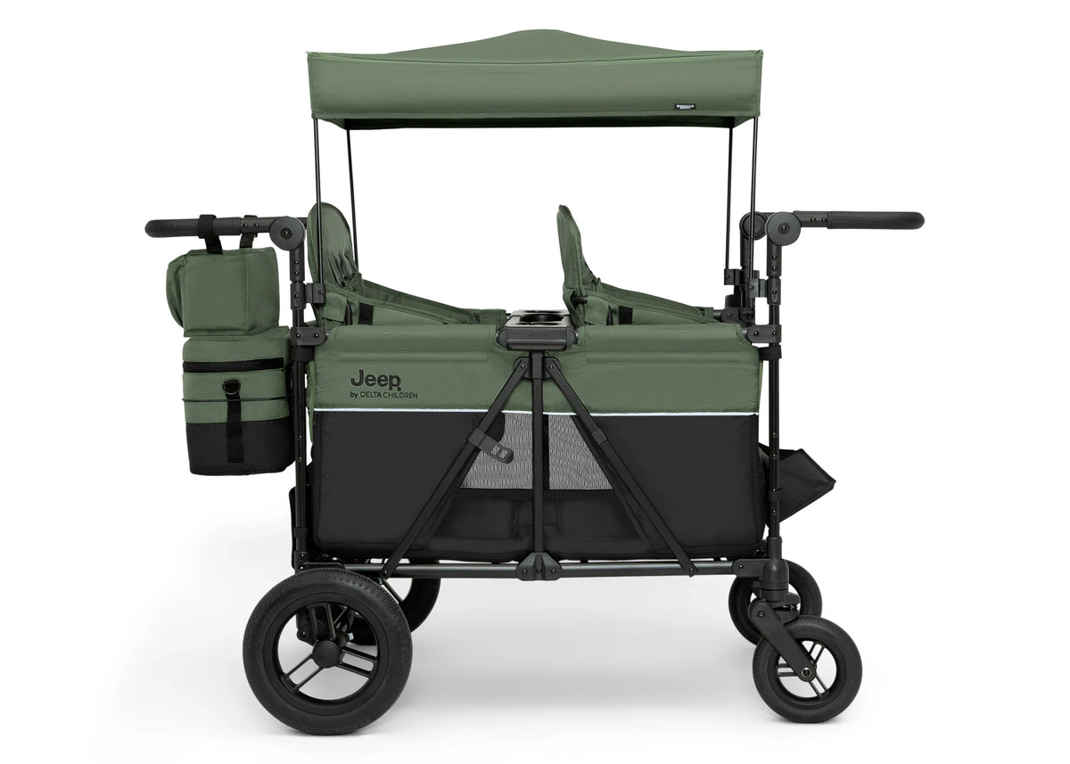 2026 Carrito-Paseador Jeep Wrangler Deluxe para 4 Niños – Capota Desmontable, Bolsa Térmica, Asientos Modulares, Almacenamiento XXL, Ruedas Antipinchazos, Manillares Ajustables