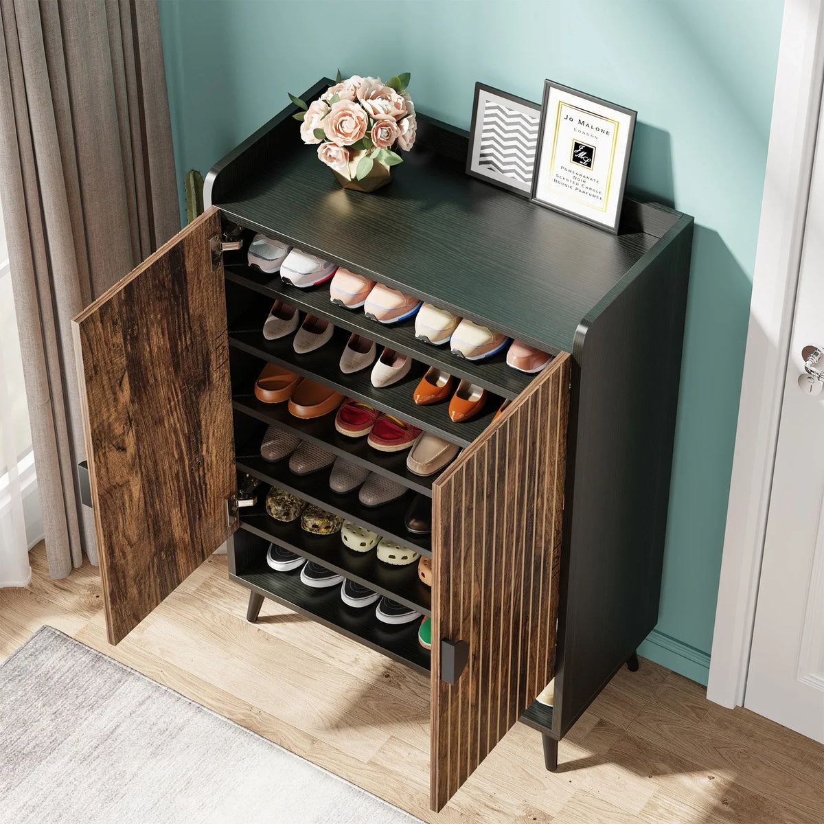 2026 NewTribesigns Shoe Cabinet with Doors, 7-Tier Shoe Storage Cabinet with Adjustable Shelves, Wood Grain Shoes Rack Shoe Organizer