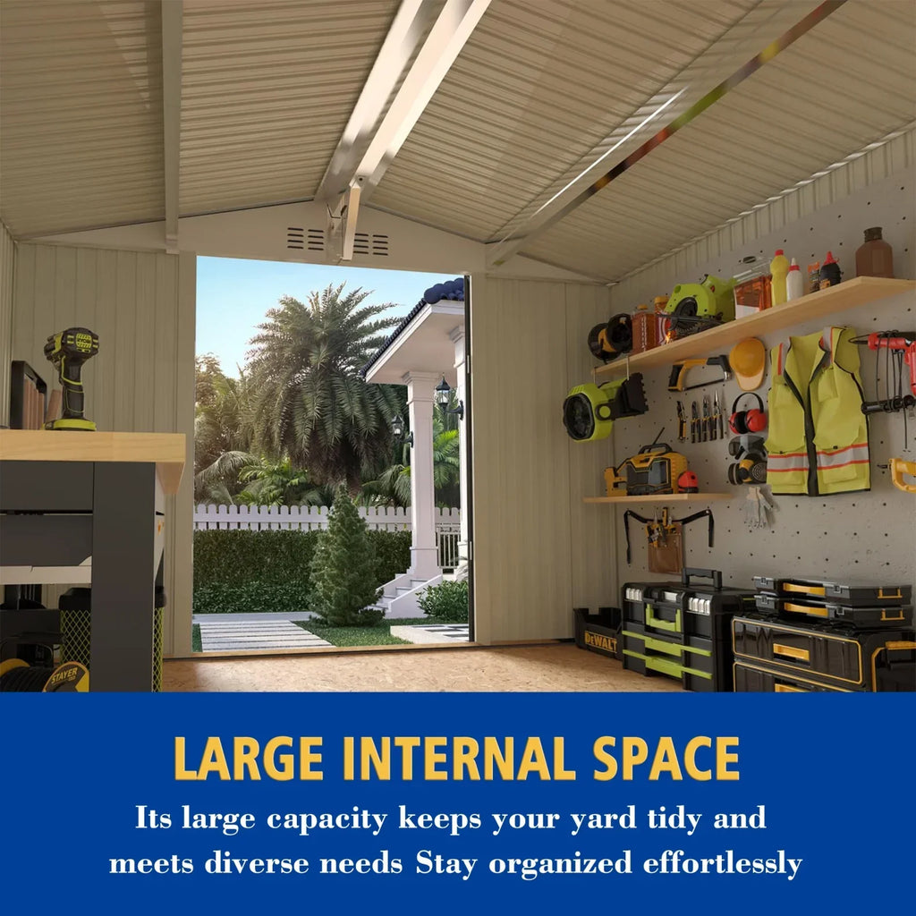 2026 New10 x 8 FT Outdoor Storage Shed, Large Metal Storage Shed, Lockable Door and Air Vent, Clear Window Garden Tool Shed for Bicycles, Tools, Lawnmowers, Backyards, Patios, Lawns - Gray
