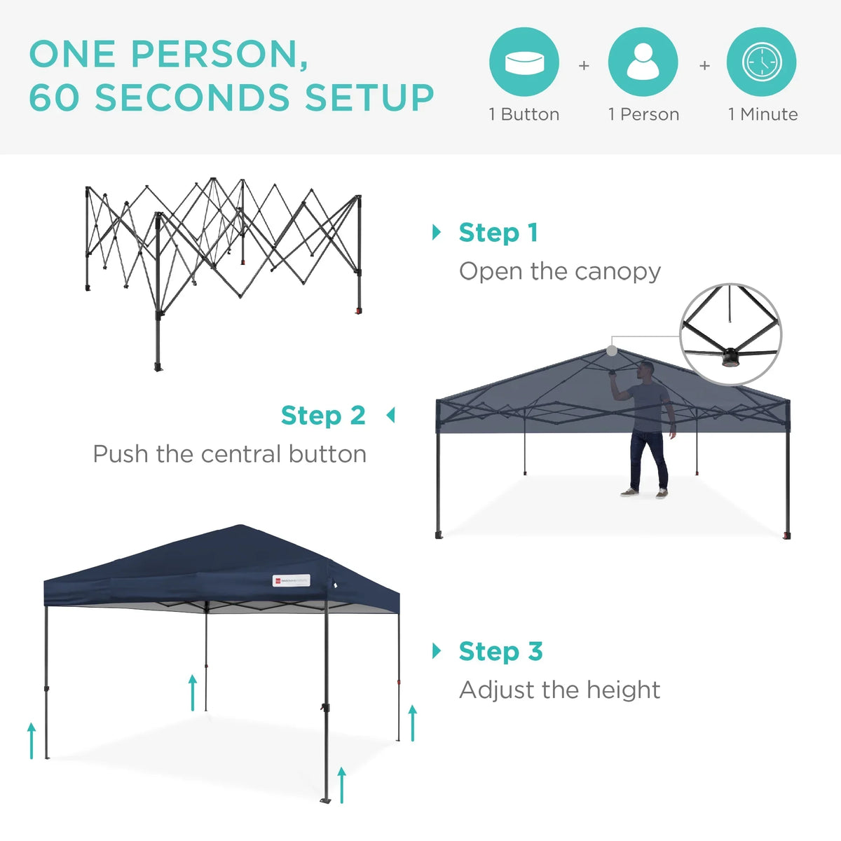 2026 NewBest Choice Products 12x12ft Easy Setup Pop Up Canopy w/ 1-Button Setup, Wheeled Case, 4 Weight Bags - Navy Blue
