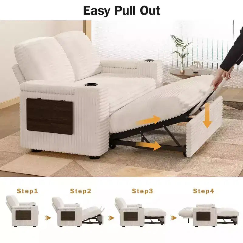 2026 Dyonery Sofá cama 4 en 1 de 65,5" con respaldos ajustables, carga USB/Type-C, portavasos y bolsillos, verde