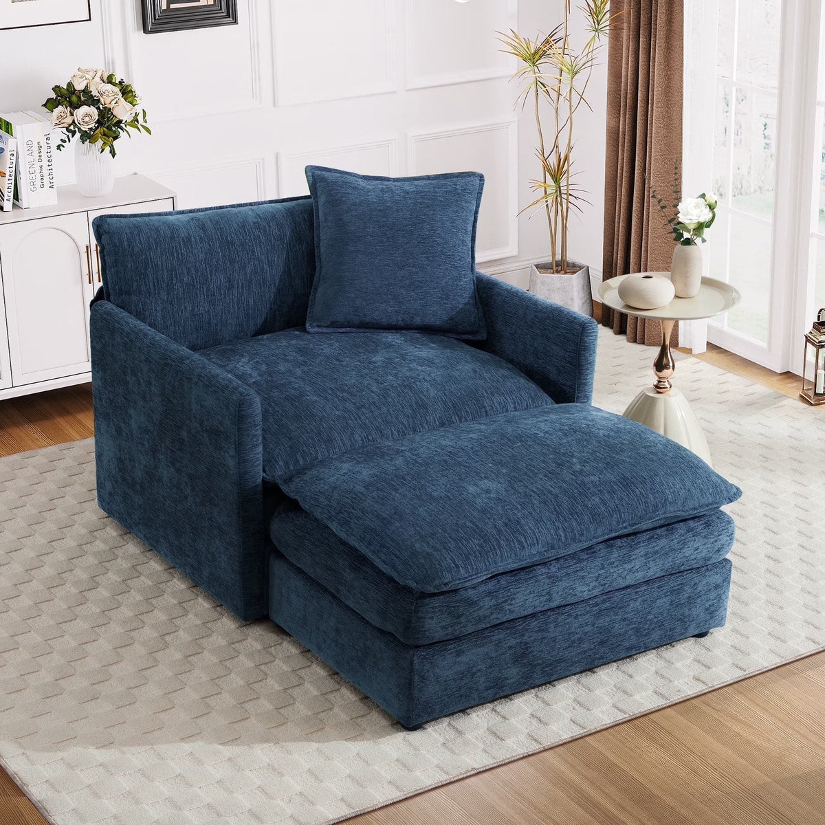2026 NewMuumblus Oversized Lounge Chair with Ottoman, Cloud Accent Armchair for Living Room, Beige Chenille
