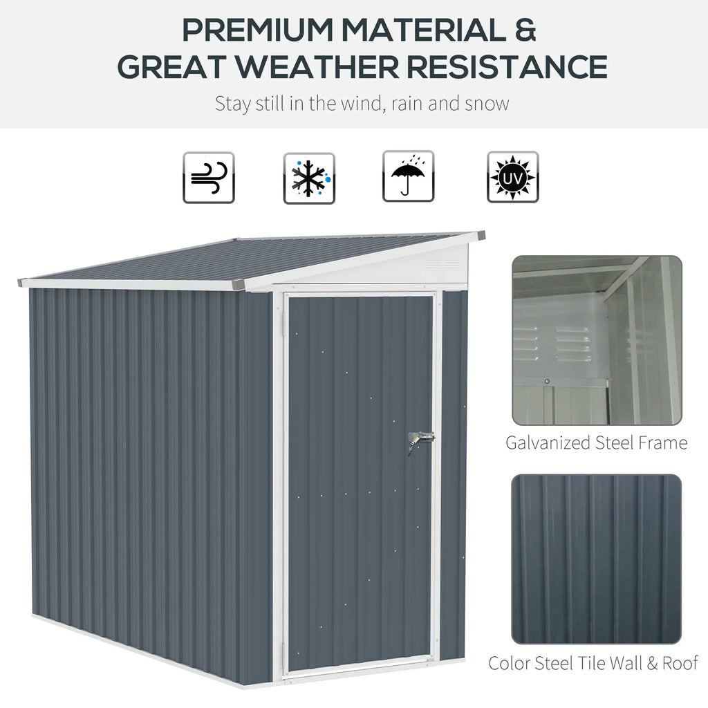 2026 NewOutsunny 4' x 7.6' Storage Shed, Galvanized, Locking, Gray