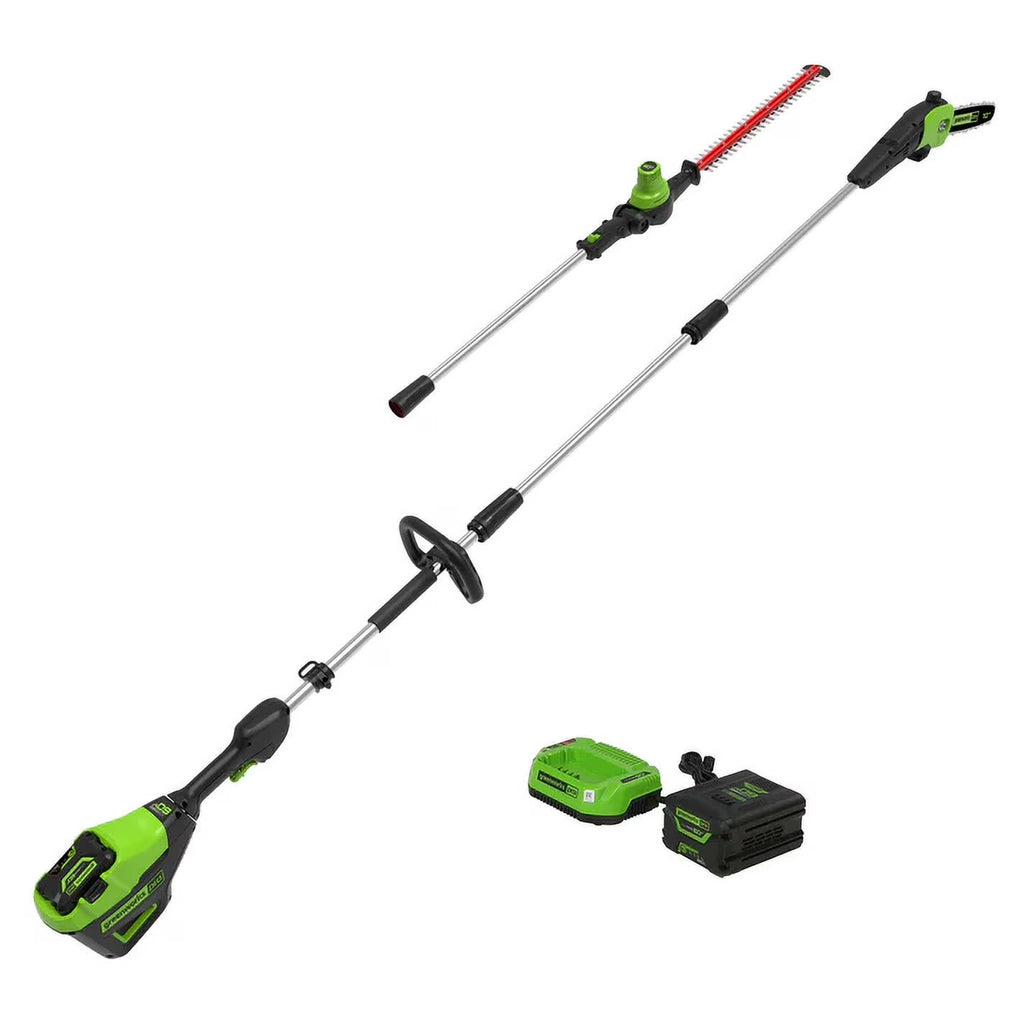 2026 NewGreenworks 60V 10" Cordless Pole Saw & 20" Pole Hedge Trimmer Combo Kit + 2.0 Ah Battery & Charger