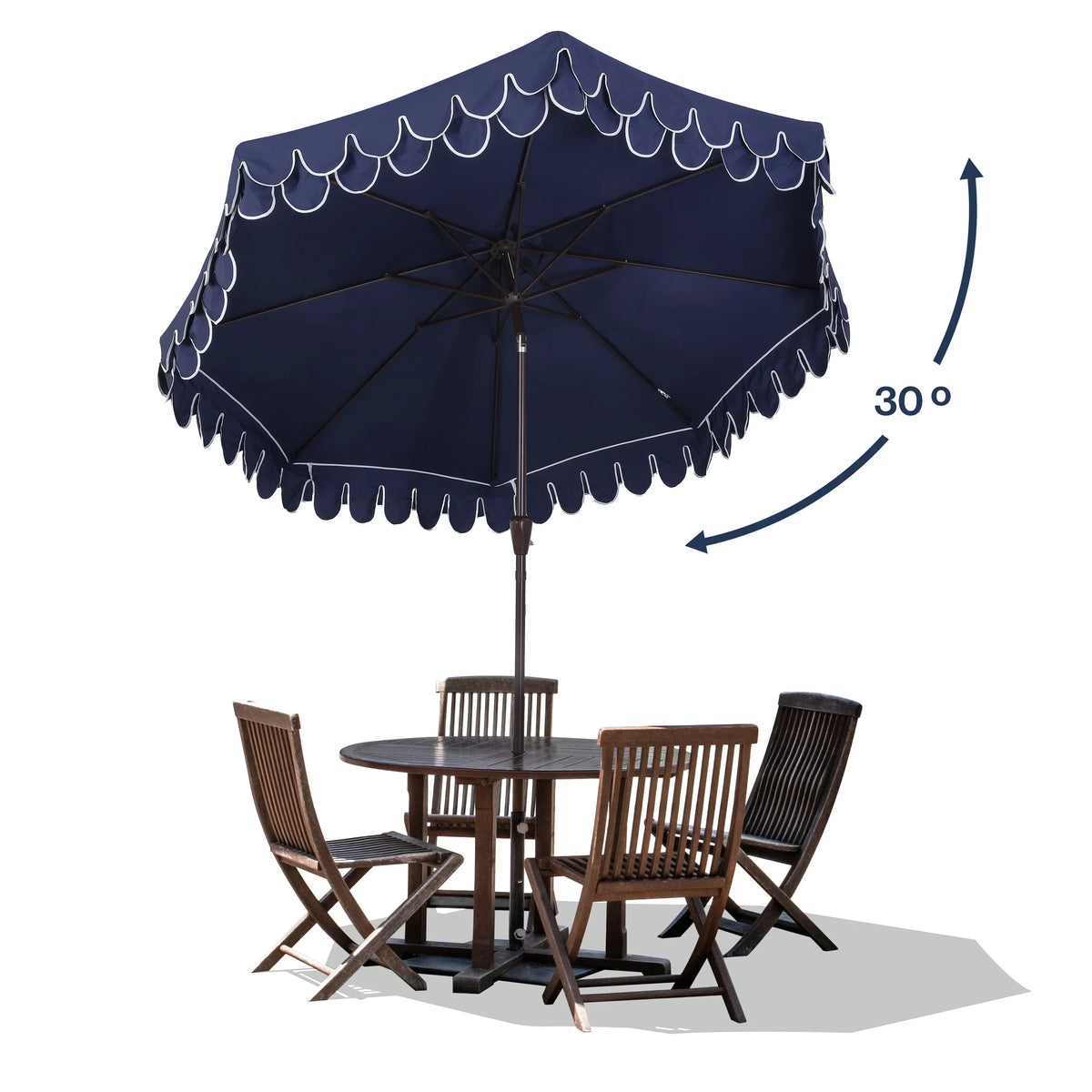 2026 NewJONATHAN Y Tracy 9 ft. Market Patio Umbrella, Classic Mid-Century Scalloped Fringe, with Auto-Tilt Crank, Wind Vent and UV Protection, Coral Pink/White, Dark Brown Pole