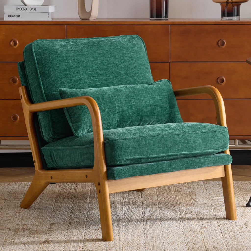 2026 NewKtaxon Accent Chair Corduroy Upholstered Armchair, Reading Club Chair with Pillow and Solid Wood Frame for Living Room Bedroom Furniture Off White
