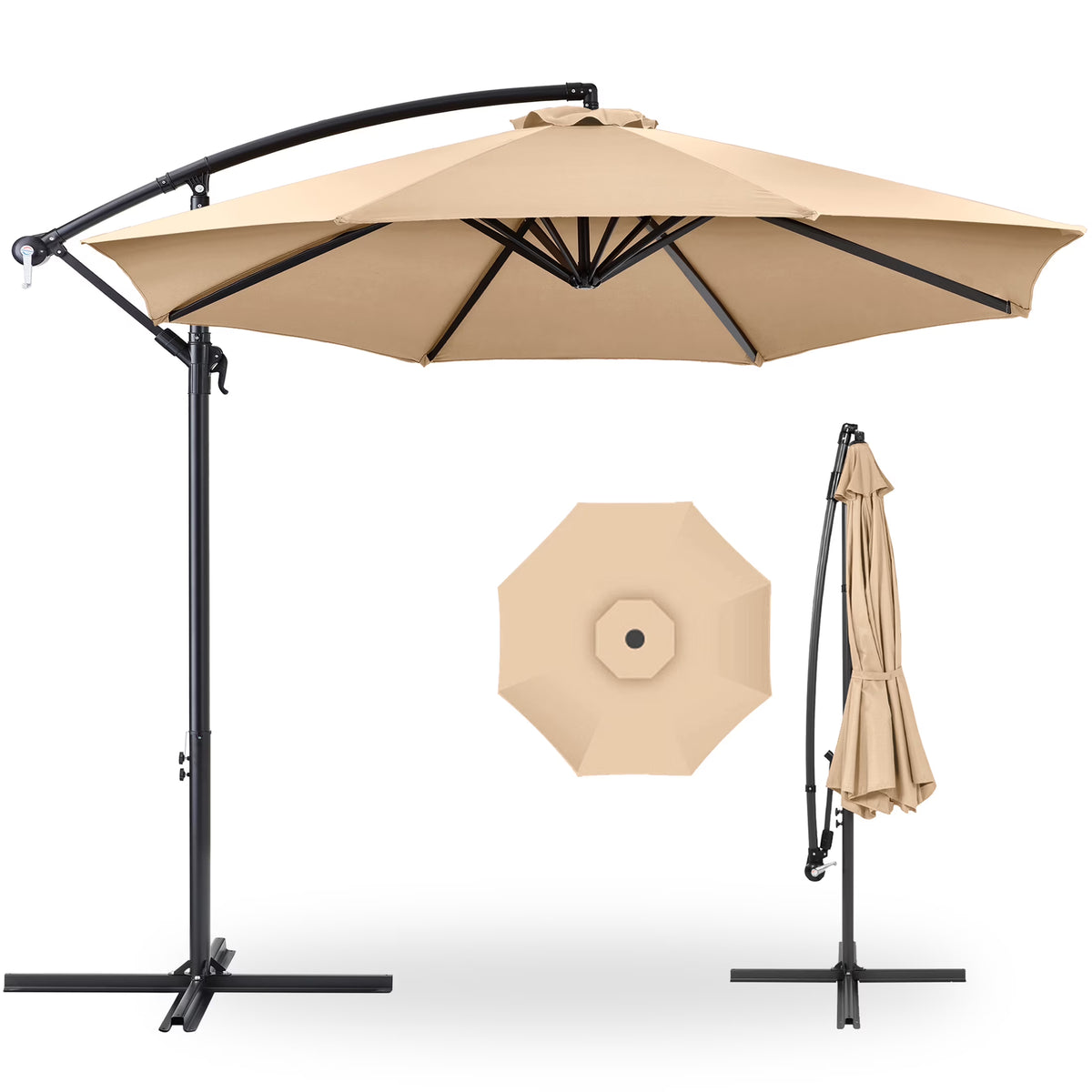 2026 NewBest Choice Products 10ft Offset Hanging Outdoor Market Patio Umbrella w/ Easy Tilt Adjustment - Tan