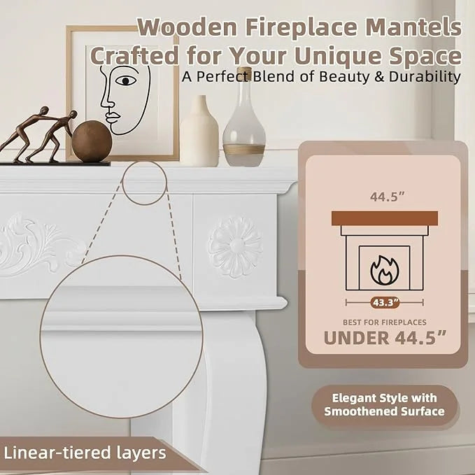 2026 NewEPICOZY 44.5" Fireplace Mantel, Freestanding Fireplace Surround with Leg for Electric Fireplaces, MDF Mantel Surround with Shelf for Living Room with Decorative Pattern, Anti-Tipping & Waterproof