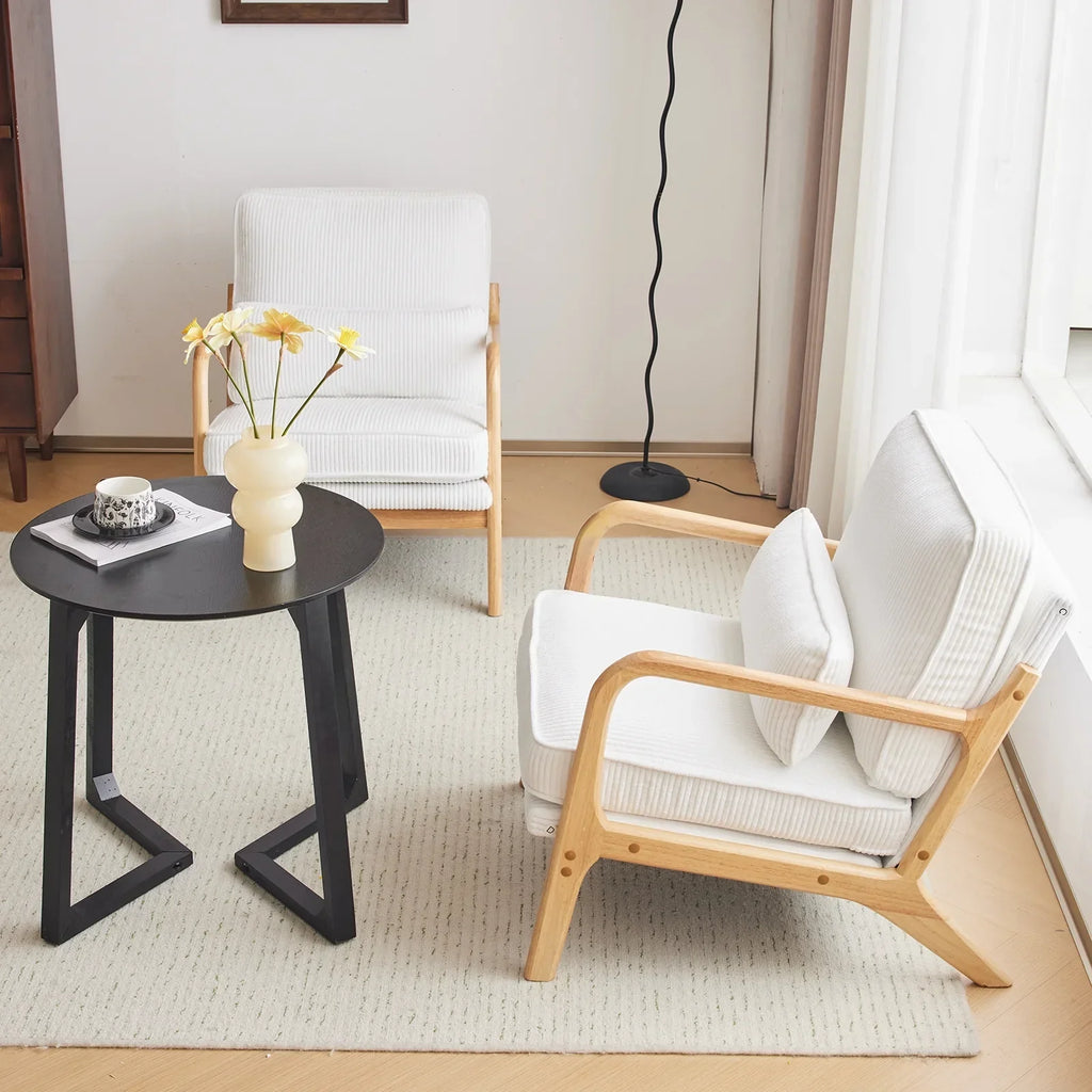 2026 NewKtaxon Accent Chair Corduroy Upholstered Armchair, Reading Club Chair with Pillow and Solid Wood Frame for Living Room Bedroom Furniture Off White