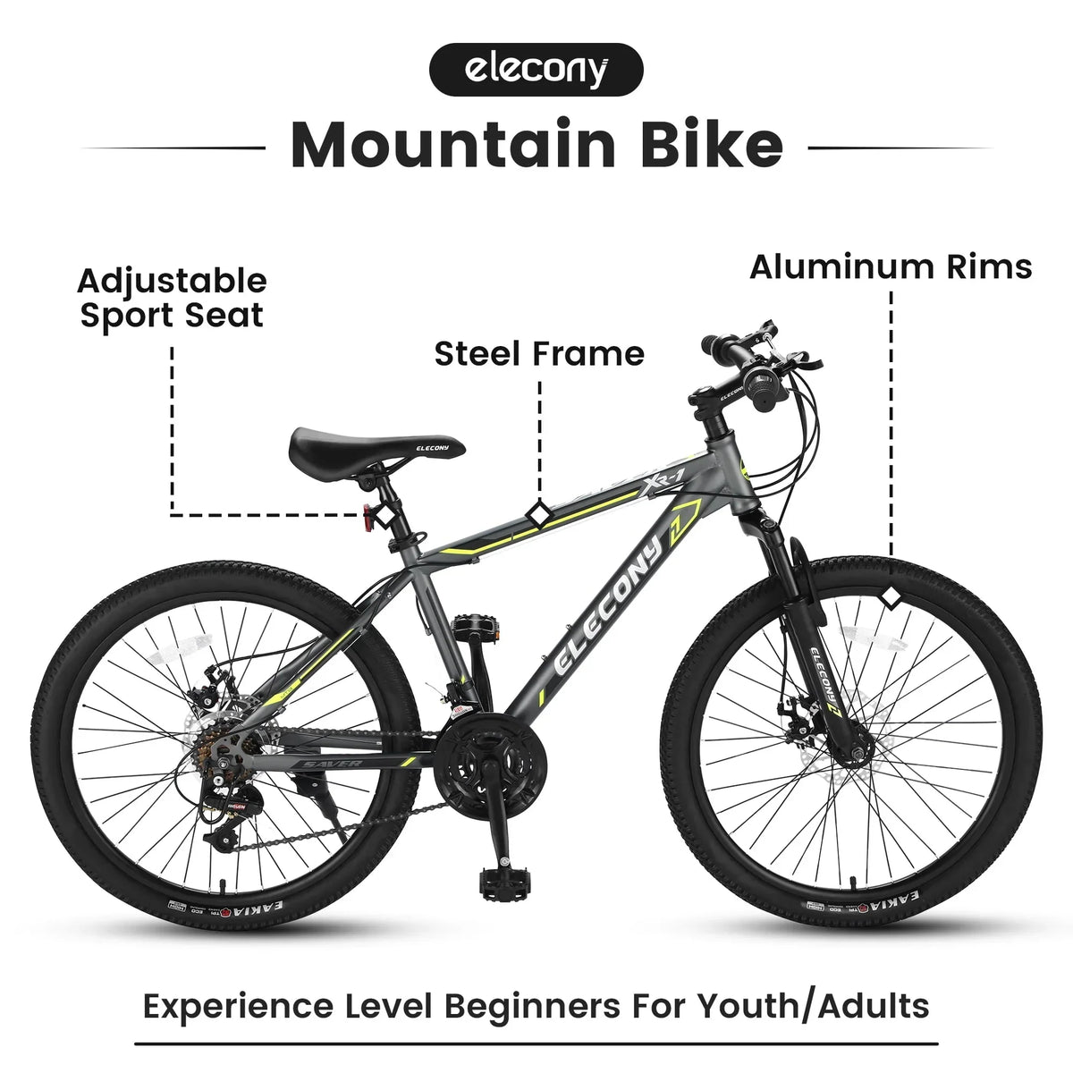 2026 NewClearance! Saver100 24 Inch Mountain Bike Boys Girls, Steel Frame, Shimano 21 Speed Mountain Bicycle with Daul Disc Brakes and Front Suspension MTB