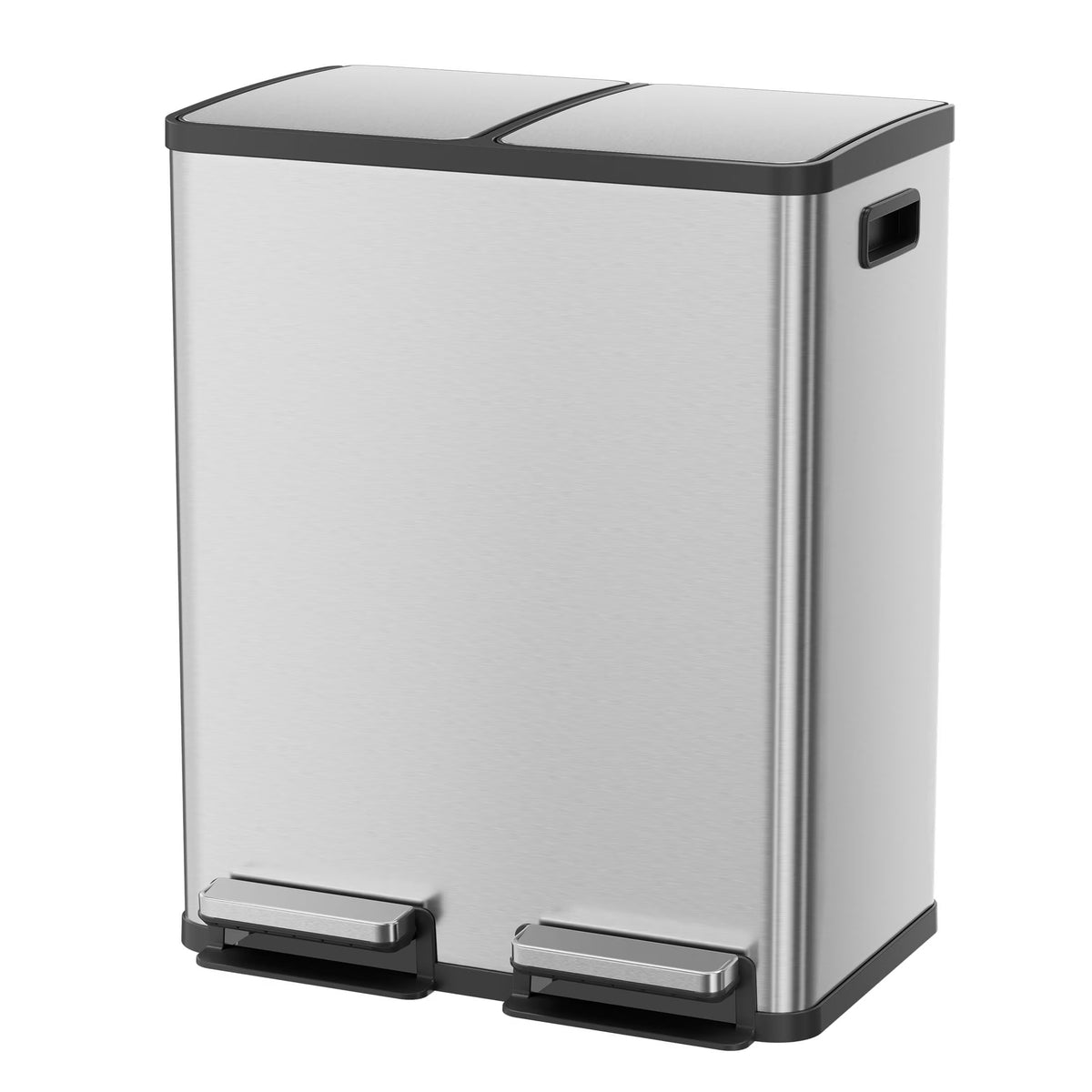 2026 NewEDX 2 x 8.3 Gallon Dual Garbage Recycle Trash Can with Lid, Inner Buckets for Kitchen, Stainless Steel, Sliver