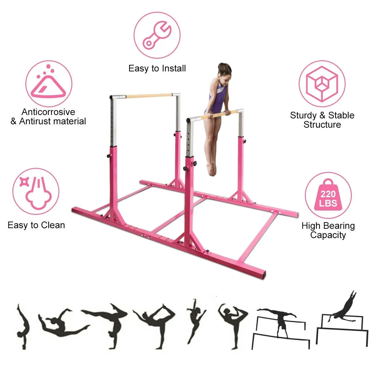 2026 NewCostway Kids Gymnastics Parallel Bars Double Horizontal Bars Adjustable Width Height