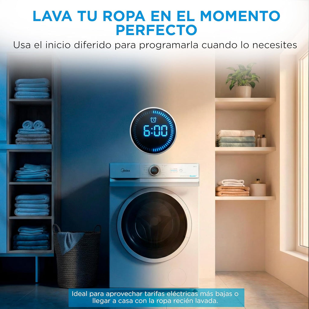2026 Midea Lavadora de carga frontal 8 kg, 1950 W, 1350 rpm, motor Inverter, 15 programas, HealthGuard, lavado rápido, vapor y modo Eco