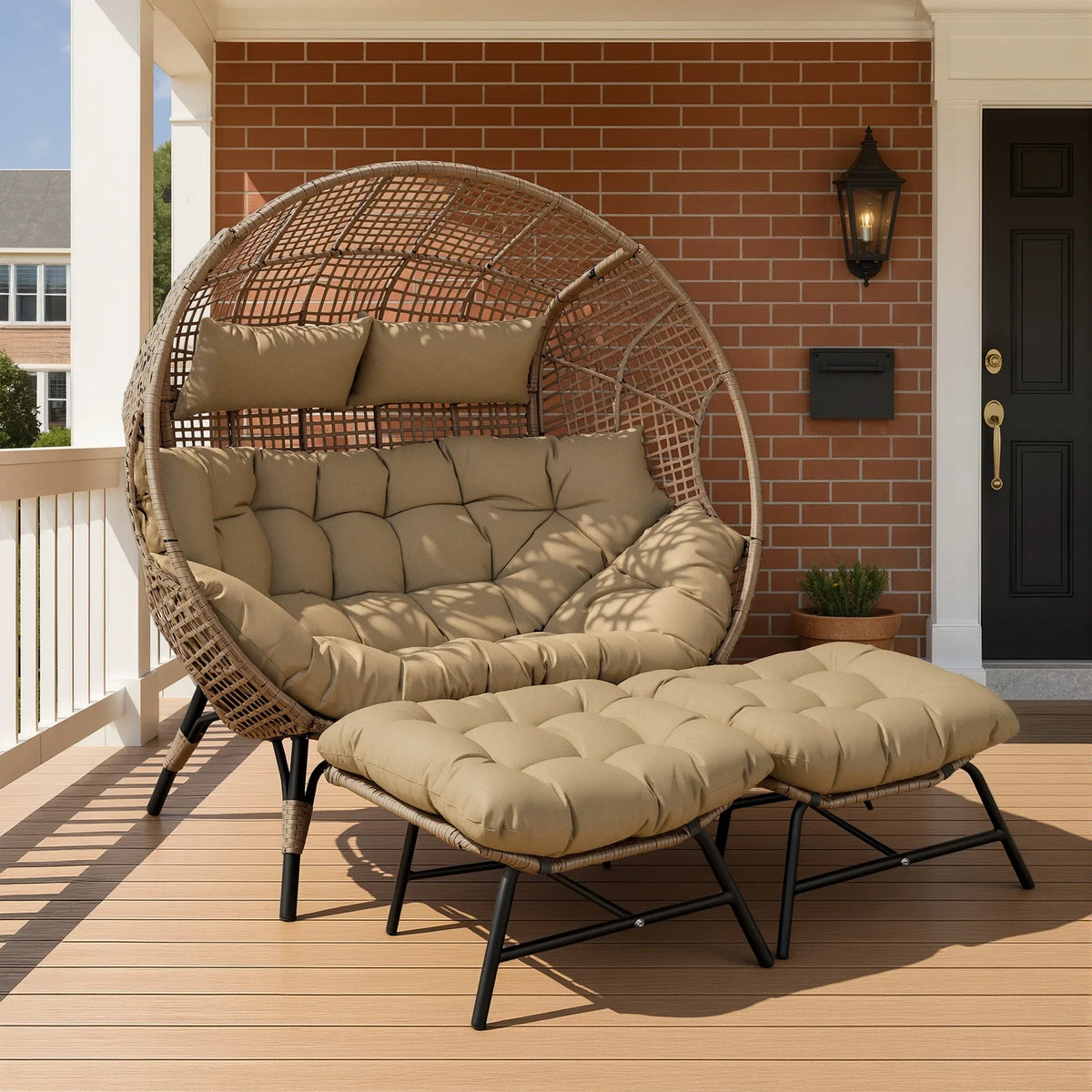 2026 NewRADIATA Double Egg Chair for 2 Person, Oversized Wicker Loveseat with Thick Cushions, 680 lbs Capacity, Indoor Outdoor Stationary Patio Lounge Chair for Balcony, Garden, Beige