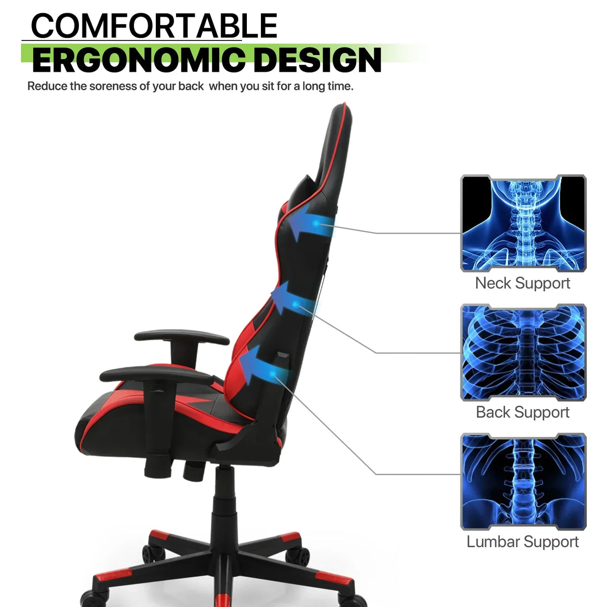 2026 NewMagshion Ergonomic Gaming Chair, Comfortable Gaming Chair, Computer Chair Leather Desk Chair Adjustable Swivel Gaming Office Chair, Blue