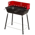 2026 Barbacoa Portátil Carbón Con Cortavientos Y Parrilla Regulable En Altura 42x42x54 Cm - Acero. Negro Y Rojo