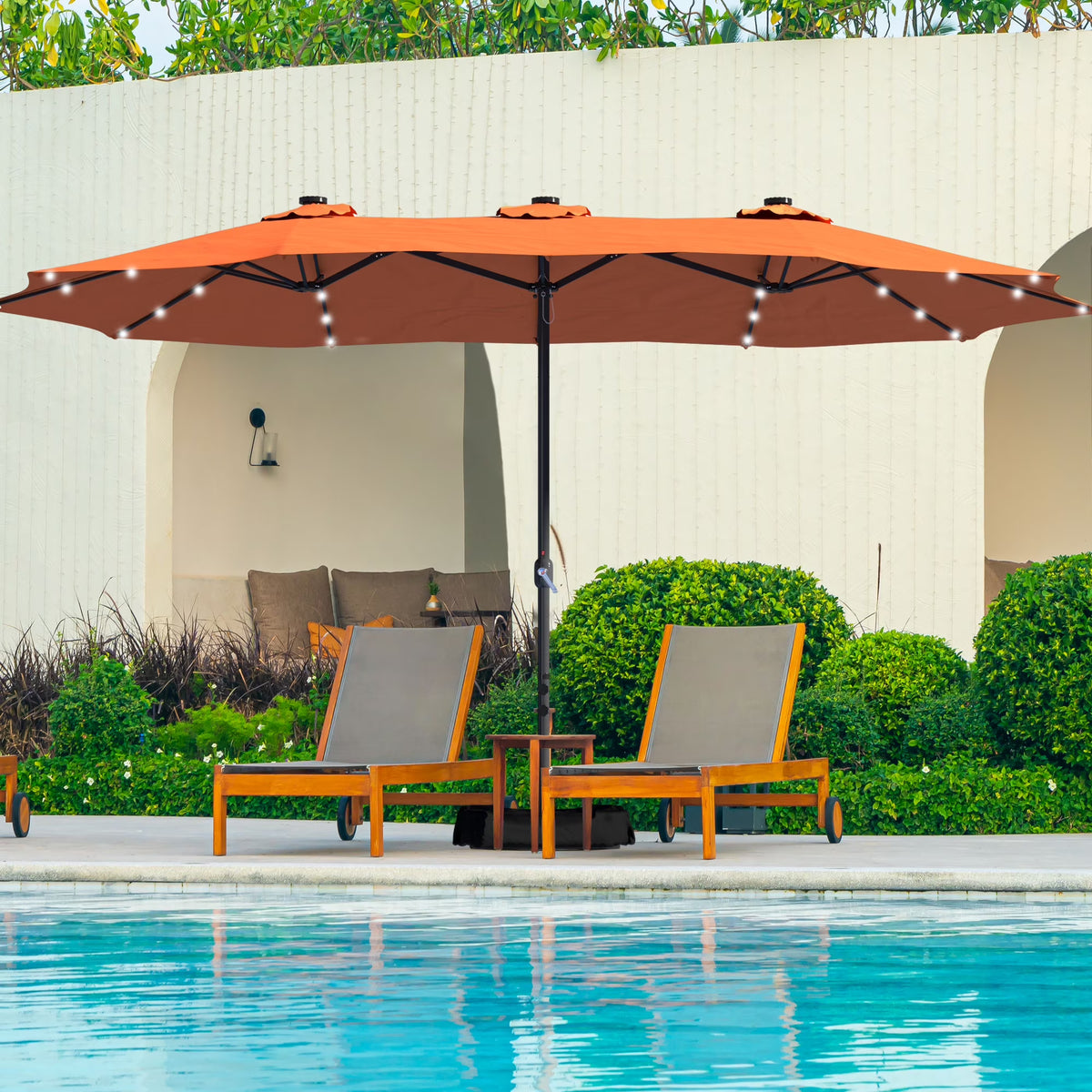 2026 NewMondawe 15ft Patio Umbrella Rectangular Outdoor Market Umbrella with Base and LED Lights Beige