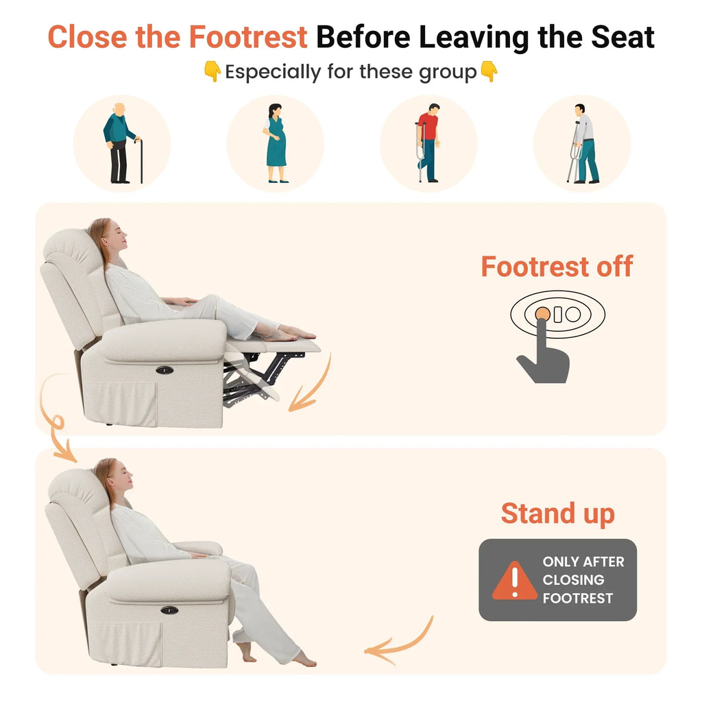 2026 NewPower Recliner Chair,Electric Recline Sofa Chair for Adults with USB Port,Comfy Teddy Fleece Adjustable Cloud Sofa,Tool-Free Setup,Beige White