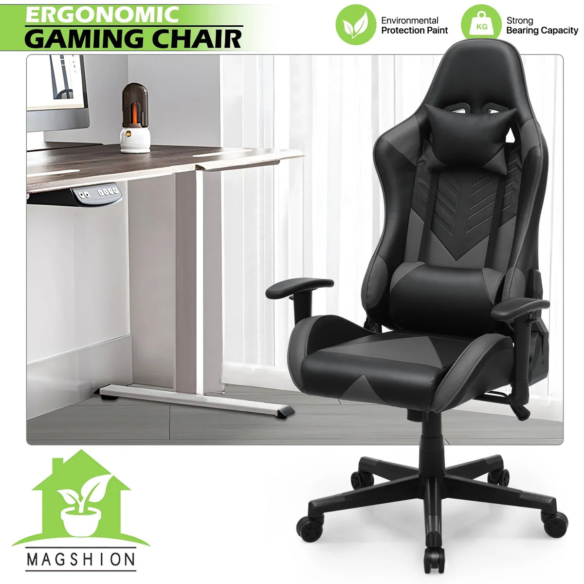 2026 NewMagshion Ergonomic Gaming Chair, Comfortable Gaming Chair, Computer Chair Leather Desk Chair Adjustable Swivel Gaming Office Chair, Blue