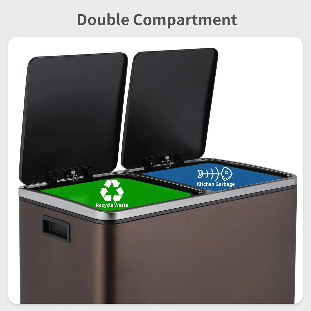 2026 NewArlopu 60 L/16 gal Dual Trash Can, Stainless Steel Garbage Can for Kitchen, Recycle Bin with Lid