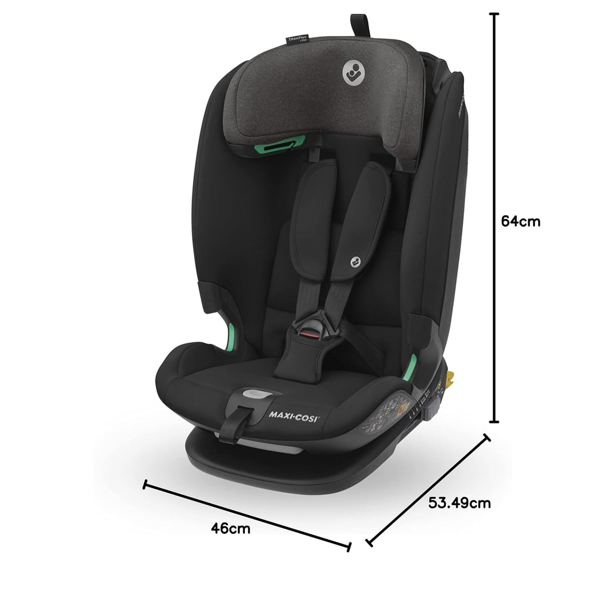 2026 Silla de coche convertible Maxi-Cosi Titan Plus i-Size, de 15 meses a 12 años (76-150 cm), protección contra impactos laterales G-CELL, 4 posiciones de reclinado, reposacabezas acolchado con espuma suave, color negro auténtico.