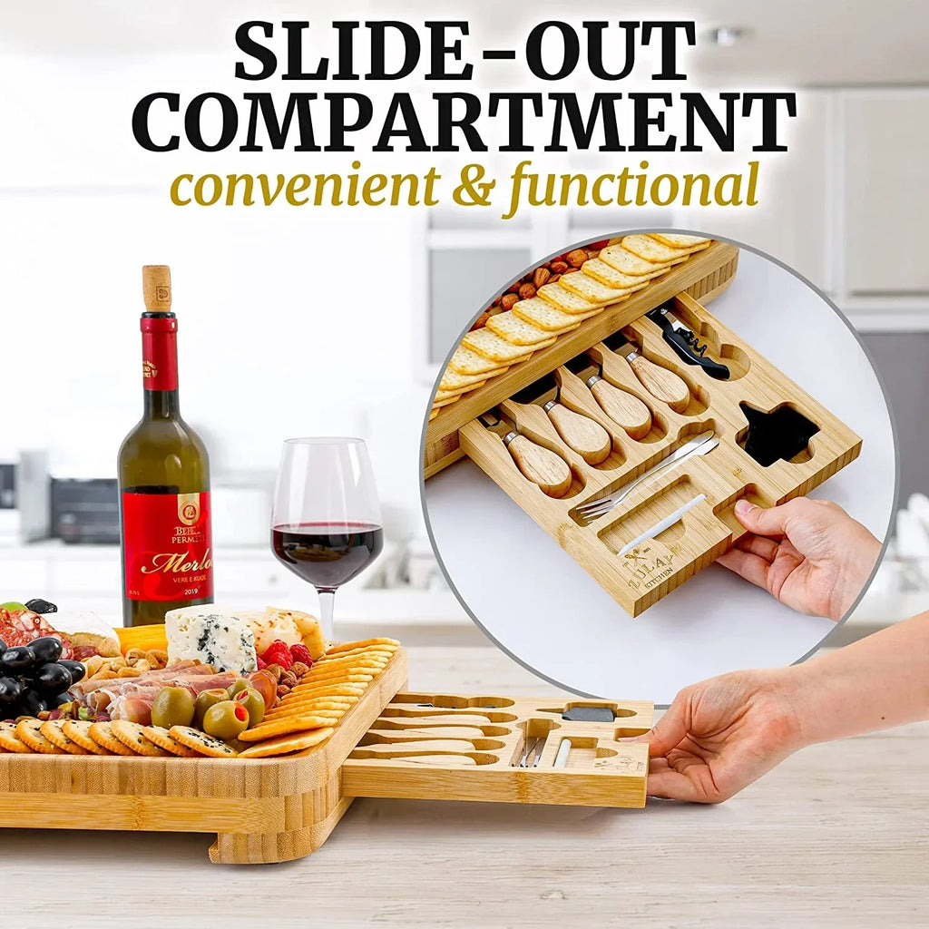 2026 NewZulay Kitchen Bamboo Cheese Board Set Extra Thick Charcuterie Board 15 Piece - Deluxe Set