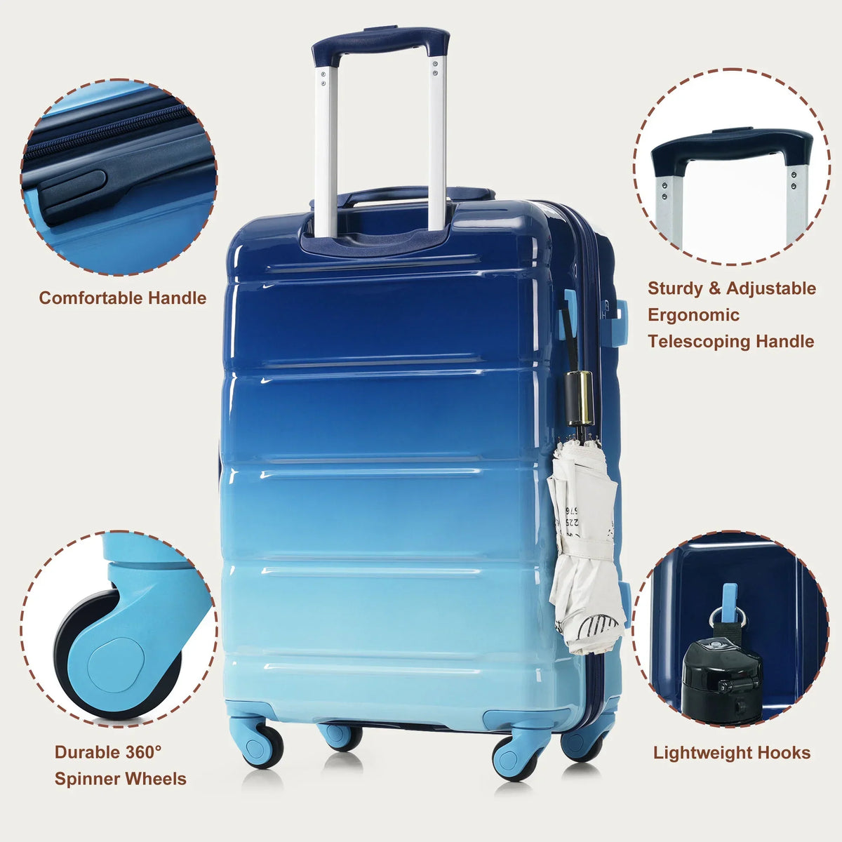 2026 NewPAPROOS 3-Piece Luggage Set (20''/24''/28''), Hardshell Lightweight Suitcase with USB Port and Side Hooks, Travel Luggage with TSA-Lock, Hardside Rolling Luggage for School, Travel, Pink