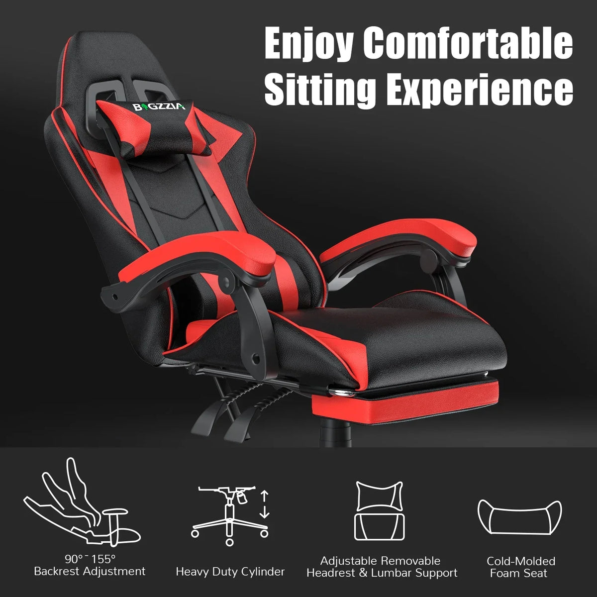 2026 NewBigzzia Gaming Chair Office Chair, Ergonomic Game Chair with Height Adjustable Headrest and Lumbar Support for Adults Teens, Black & White