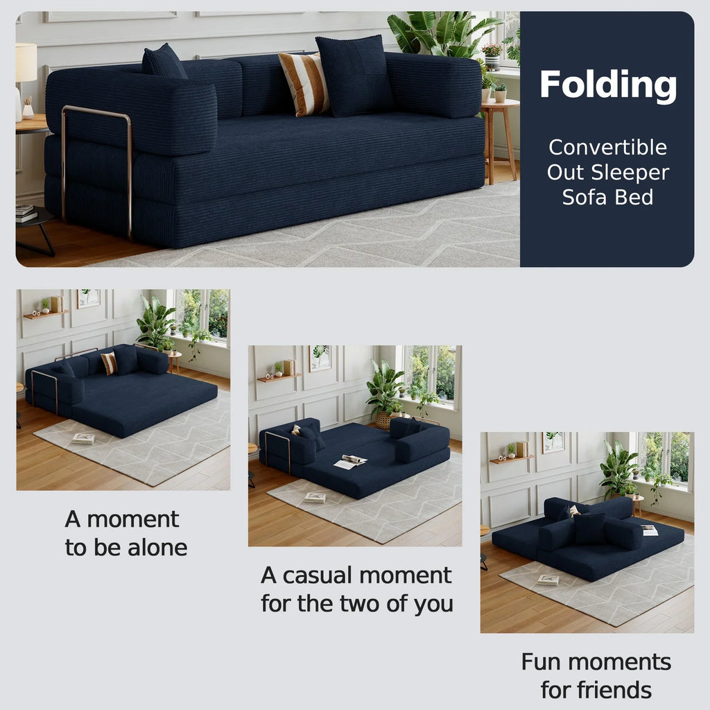 2026 NewConvertible Sleeper Sofa Bed,Compressed Floor Boneless Couch,Modular Modern Corduroy Sofa for Living Room Bedroom -with Fixed-Shape Frame and Support Armrest,Easy Assembly(Green)