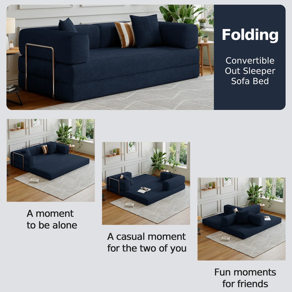 2026 NewConvertible Sleeper Sofa Bed,Compressed Floor Boneless Couch,Modular Modern Corduroy Sofa for Living Room Bedroom -with Fixed-Shape Frame and Support Armrest,Easy Assembly(Green)
