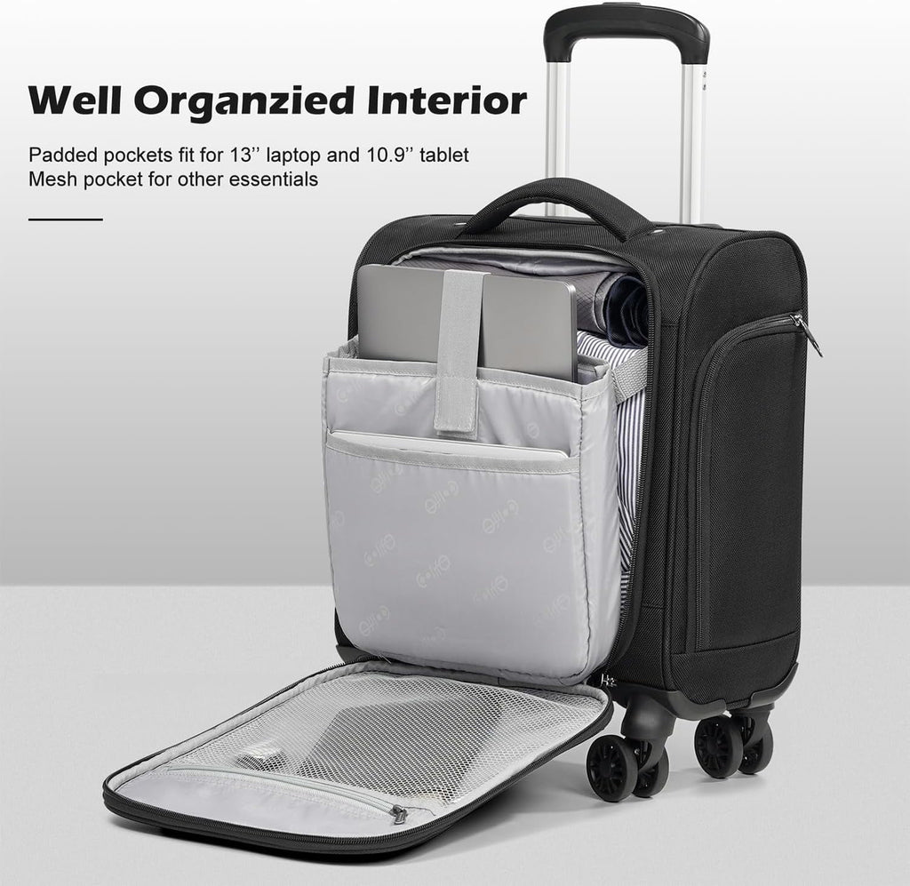 2026 NewUnderseat Carry On Luggage Softside Lightweight Rolling Travel Bag Spinner Suitcase