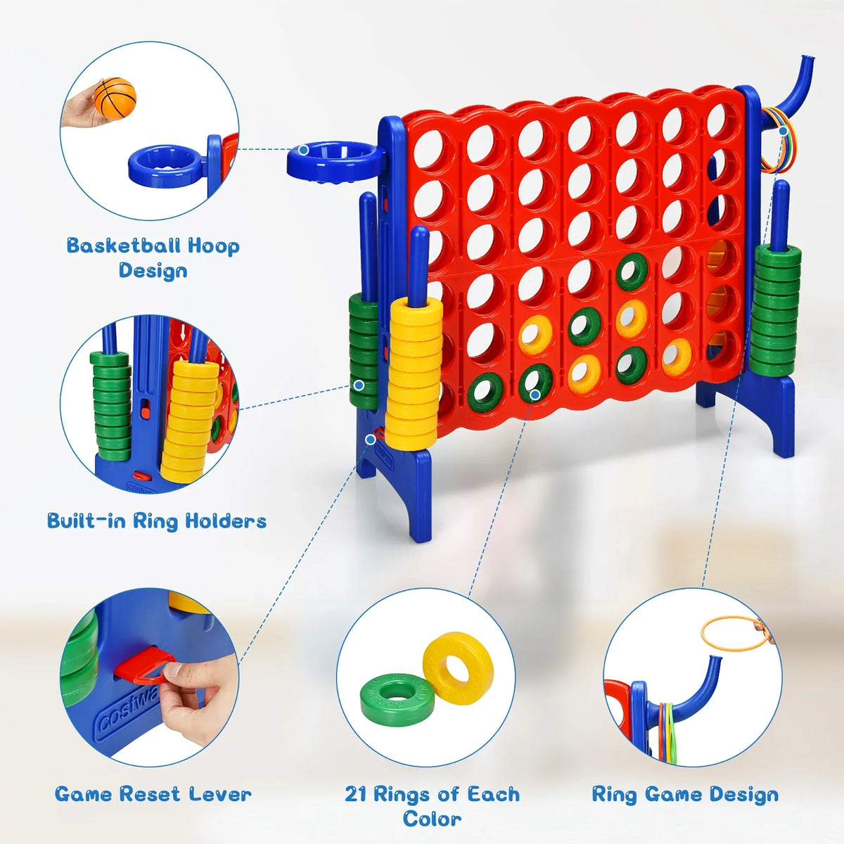2026 NewCostway Giant 4 in A Row Jumbo 4-to-Score Game Set W/Storage Carrying Bag for Kids Adult