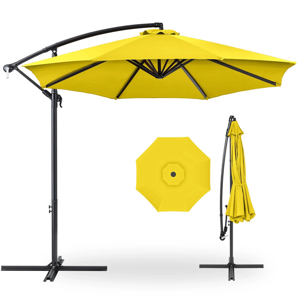 2026 NewBest Choice Products 10ft Offset Hanging Outdoor Market Patio Umbrella w/ Easy Tilt Adjustment - Tan