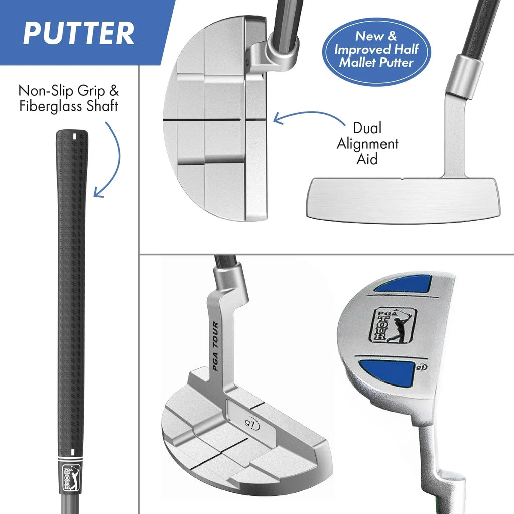 2026 NewPGA Tour Right-Handed 10 Piece Kids Golf Club Stand Bag Set; Player Height 4'8 - 5'2", Ages 8-12
