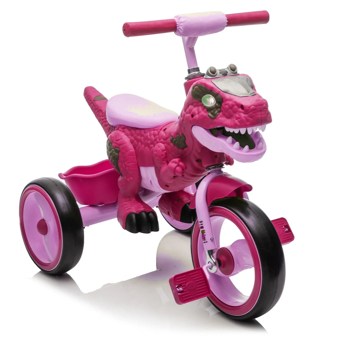 2026 NewXuanlur Kids Ride on Dinosaur Tricycle, Toddlers Kid Trike with Wide Flash Wheels, Anti-Slip Pedals, Rear Basket, Music & LED Lights, Toddler Bike Toys Gift for 3-6 Year Old Boys & Girls (Green)