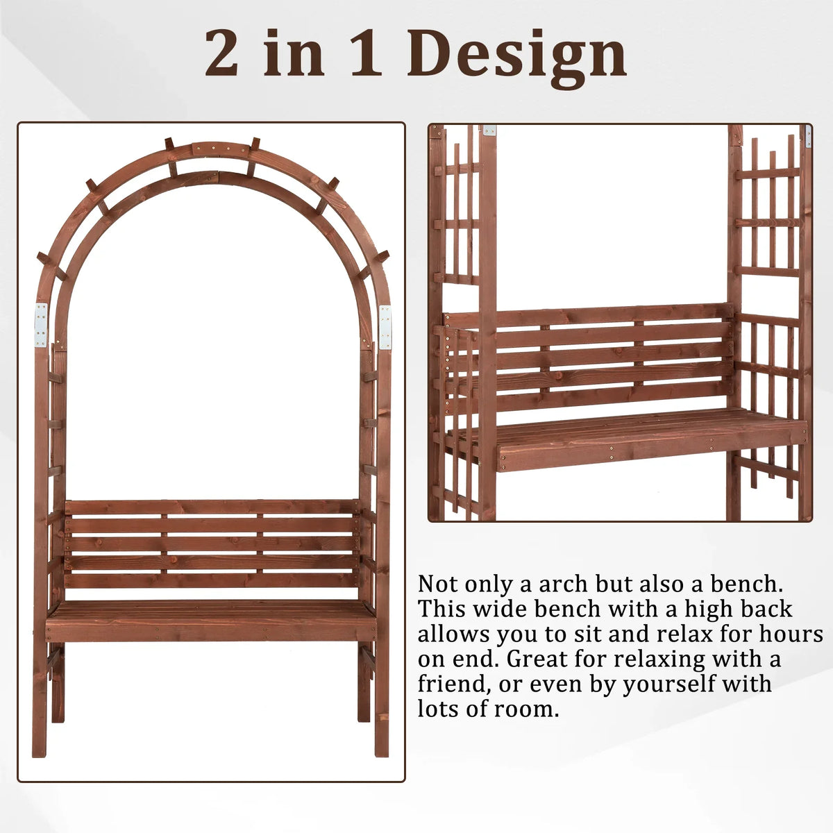 2026 New6.8FT Wooden Arch with Bench for 2 People, Garden Arbor Trellis for Climbing Plant, Outdoor Garden Lawn Backyard Patio Decor, Dark Brown