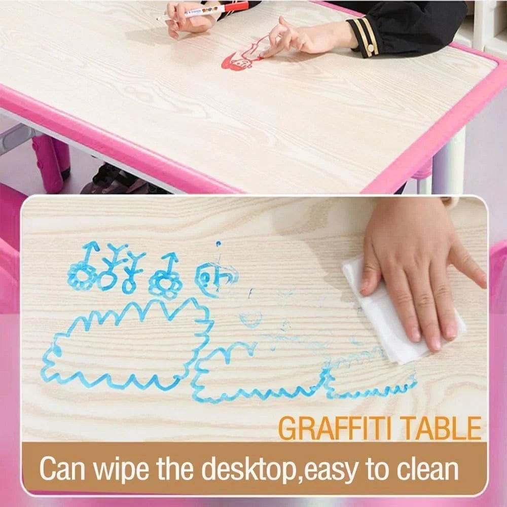 2026 NewTROPOW Kids Table and Chairs,Height Adjustable Toddler Table and 6 Chair,Multi-Activity Table with Graffiti Desktop Non-Slip Legs for Ages 2-10,Children Activity Table for Daycare,Classroom,Blue