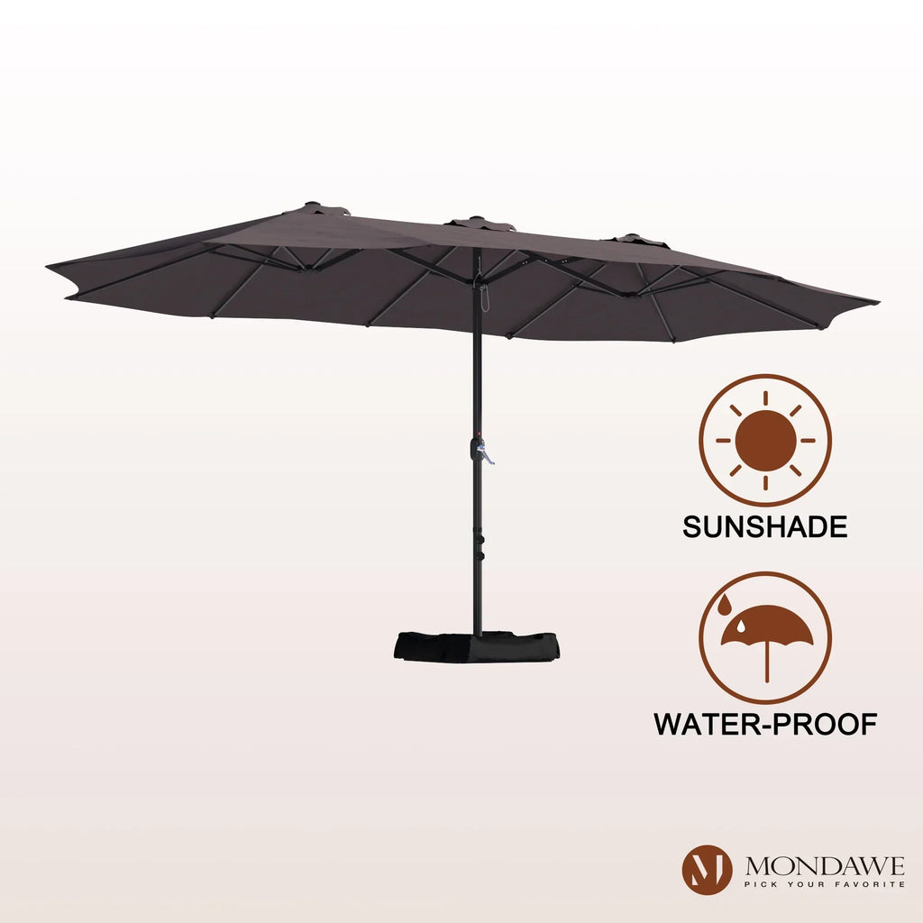 2026 NewMondawe 15ft Patio Umbrella Rectangular Outdoor Market Umbrella with Base and LED Lights Beige