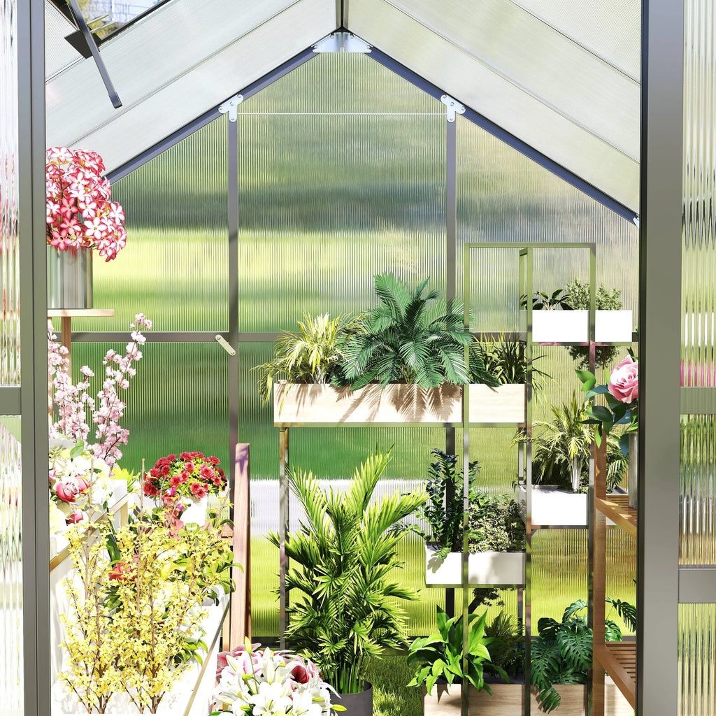 2026 NewAsofer 6' x 4' Greenhouse for Outdoors, Aluminum Walk-in Green Houses shed with Rain Gutter and Roof Vent for Backyard