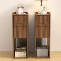 2026 NewNarrow Nightstand Set of 2 with Drawers, Fluted Slim Side End Table with Storage for Small Spaces
