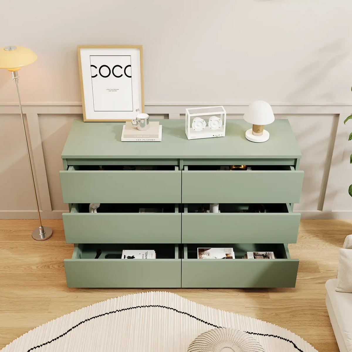 2026 NewResenkos Modern Mid Century 6 Drawer Wide Dressers Chests for Bedroom, Chest of Drawer Organizer Grey