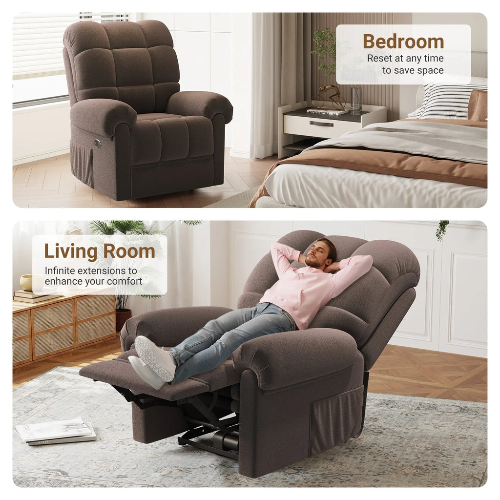2026 NewPower Recliner Chair,Electric Recline Sofa Chair for Adults with USB Port,Comfy Teddy Fleece Adjustable Cloud Sofa,Tool-Free Setup,Beige White