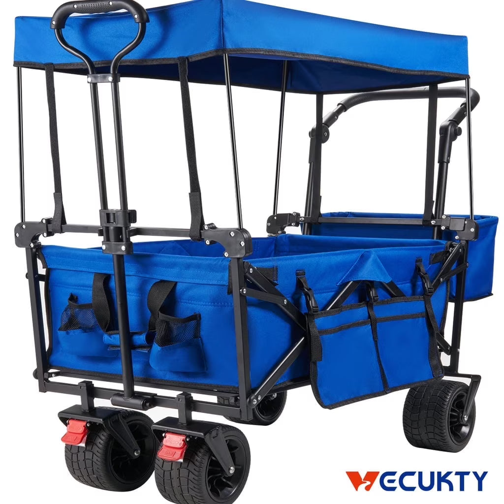 2026 NewVECUKTY Collapsible Garden Wagon Cart with Removable Canopy Black