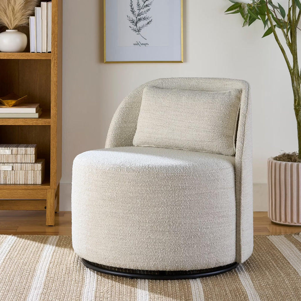 2026 NewBetter Homes & Gardens Juliet Modern Arch Swivel Accent Chair, Cream Boucle